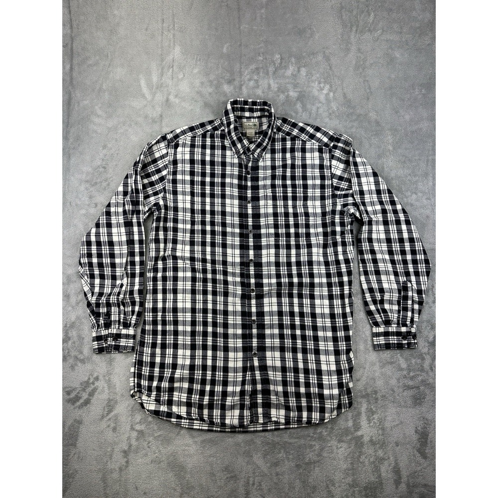 LL Bean Shirt Mens‎ Large Tall Flannel Black Plaid Button Up Long Sleeve